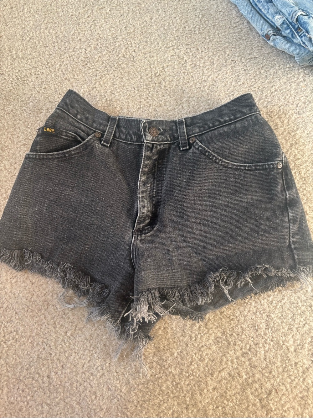 Lee Black Frayed Hem High-Rise Denim Shorts